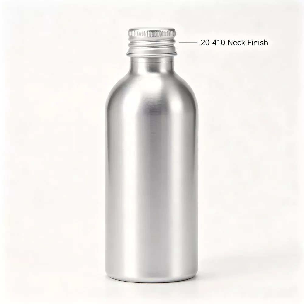 Sticlă rotundă de alcool cu ​​finisaj lucios din aluminiu cu finisaj pentru gât 20-410
