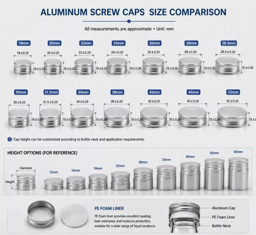 Metal Caps Aluminum Screw Caps with PE Foam Liner